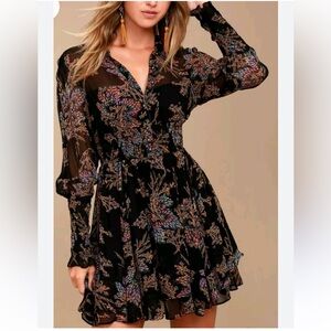 Free People Black Floral Mini Dress